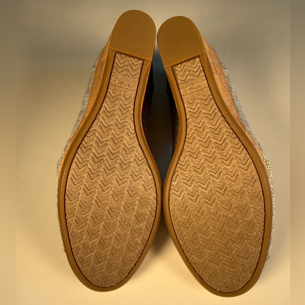 TOMS Stella Grey Woven Peep-Toe Wedge - Picture 9 of 12